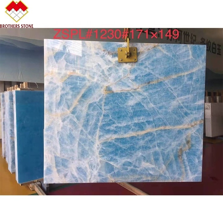 Brothers Stone Modern Blue Marble Countertop with Golden Veins Transparent Onyx Slab Floor Tile Polished Surface Apartment Use