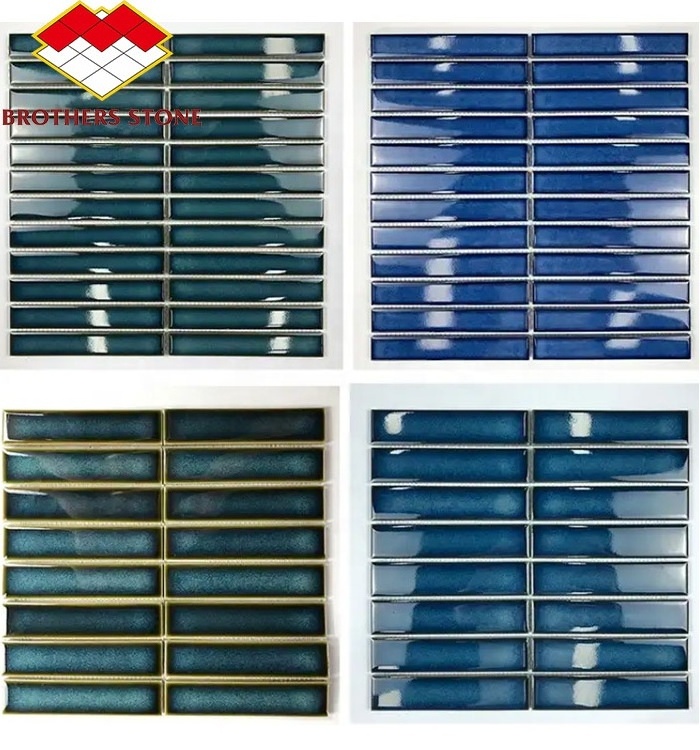 Modern Design Kitkat Finger Tiles Hot Sale Gradient Glazed Ceramic Mosaic Strip for Bathroom