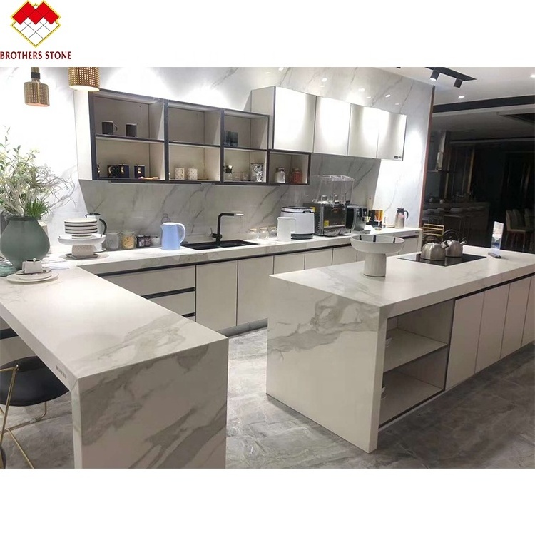 Hot sale  customized Prefab White Marble Countertop Matching Kitchen Sintered Stone Cabinets