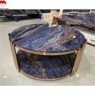 Labradorite lemurian granite Bolivian blue center table round shape Solidate blue granit coffee table granite table customized BestSuppliers