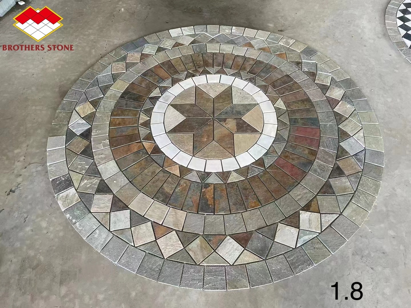 Handmade Natural Art Compass Rose Shape Mosaic Tile With Anise Star Waterjet Marble Medallion Natural Marble Stone