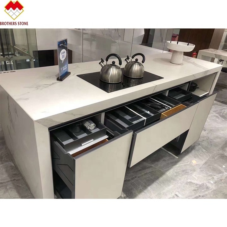 Hot sale  customized Prefab White Marble Countertop Matching Kitchen Sintered Stone Cabinets