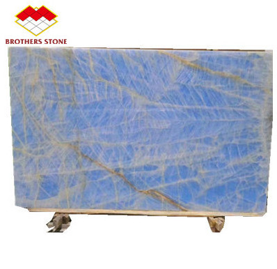 Brothers Stone Modern Blue Marble Countertop with Golden Veins Transparent Onyx Slab Floor Tile Polished Surface Apartment Use