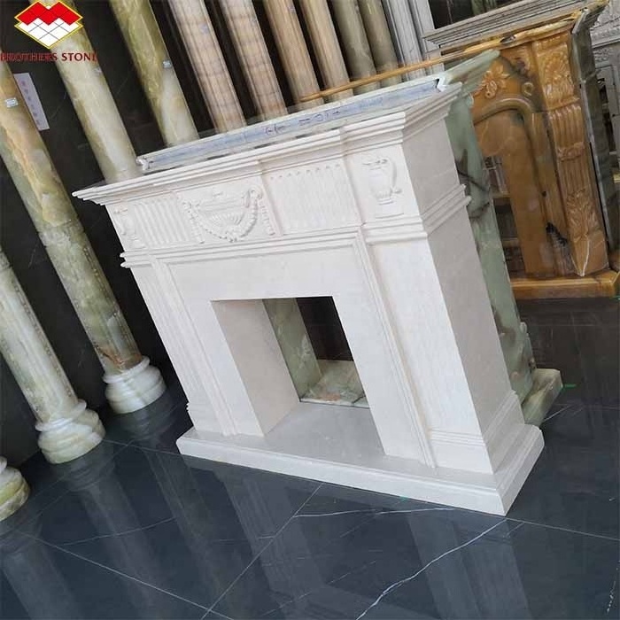 Modern Royal Botticino Marble Bed With Fireplace Interior Decor Shanna Beige Marble For Fireplace Fireplace Tabletop