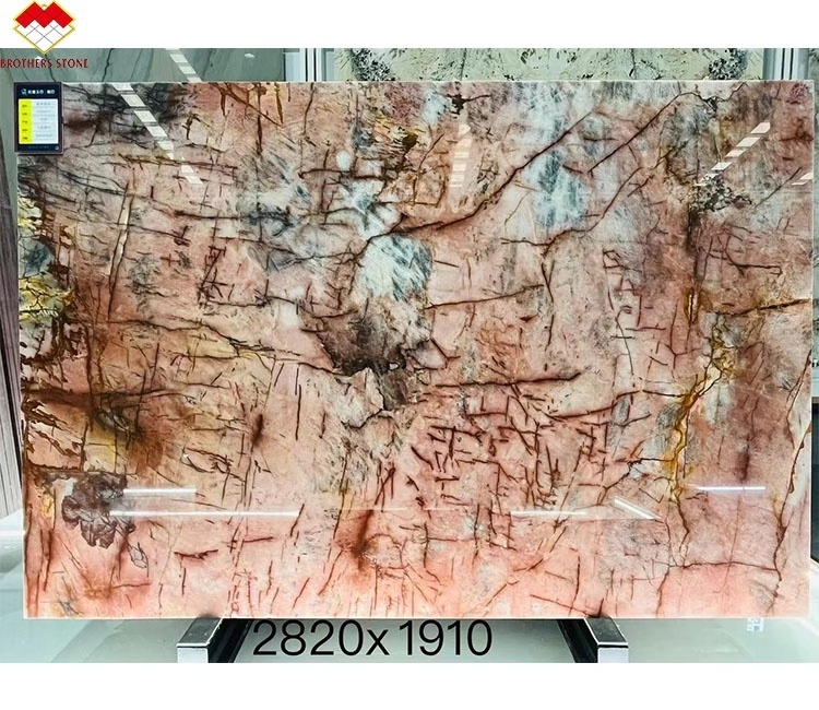 Modern Design Translucent Pink Quartzite Natural Stone for Villa Crystal Rose Pink Onyx Stone Countertop and Table Use