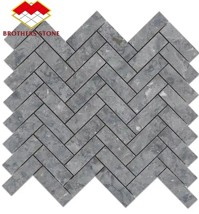 Modern Decorative Calacatta Marble Mosaic Irregular Herringbone Pattern Gold Mosaic Flooring for Kitchen