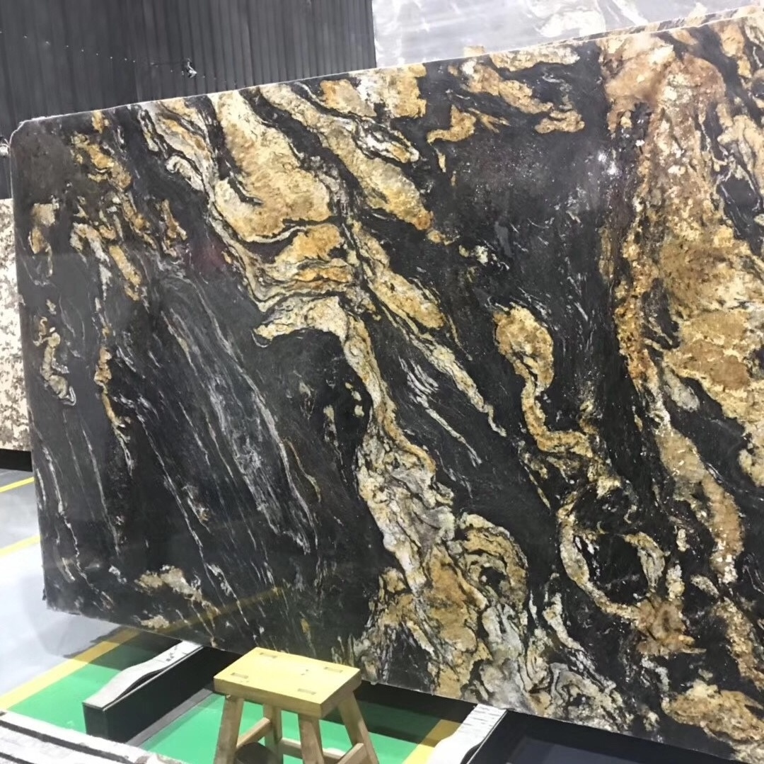 Black Gold Granite Cosmic black granite with a lot of gold veins