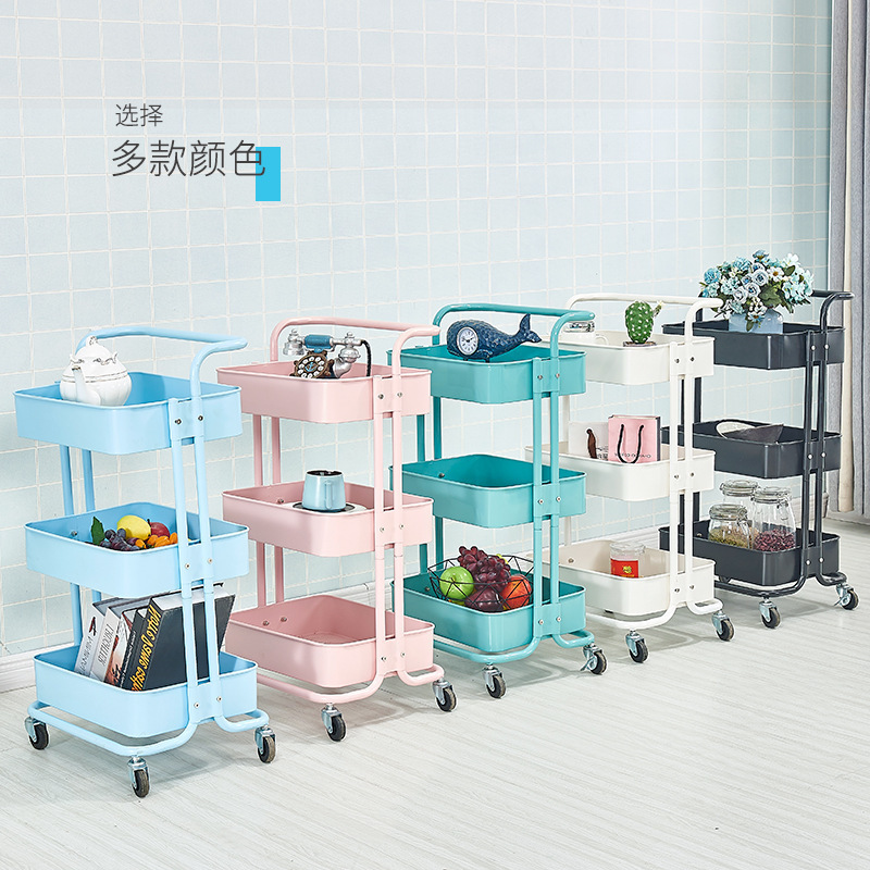 3 Tier Foldable Storage Cart with Wheels Folding Utility Rolling Cart Metal Kitchen Storage Shelf Organizer Cart