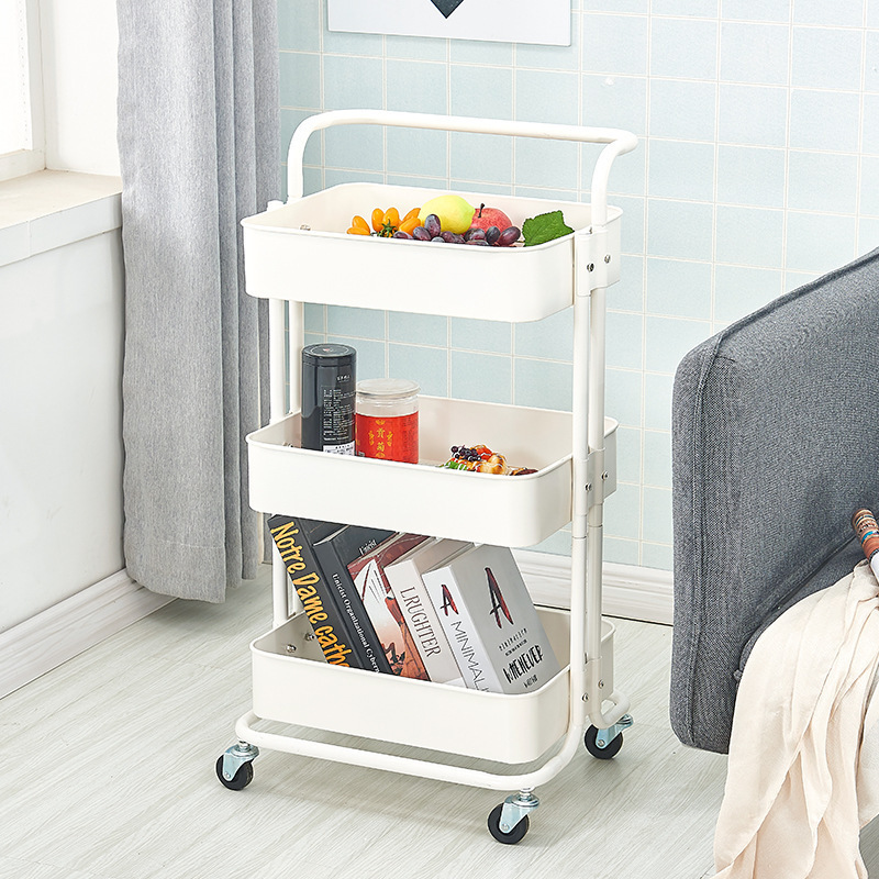 3 Tier Foldable Storage Cart with Wheels Folding Utility Rolling Cart Metal Kitchen Storage Shelf Organizer Cart