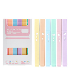 Macaron Color 6pcs Set Soft head Square Highlighter Pen Mini Pastel Highlighter Pen Student Kids highlighter marker pen