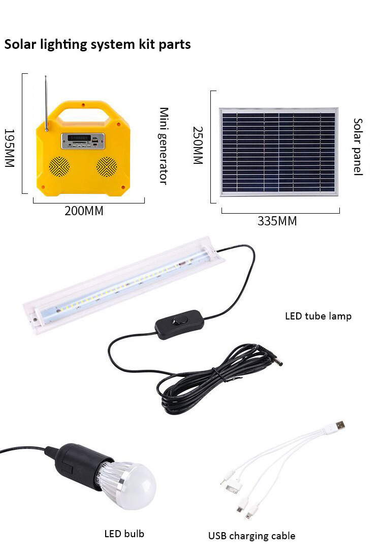 Solar Energy Powered LED Outdoor Indoor USB Mobile Charging FM Radio Music Power Indicator Mini Solar Home Light Kit System