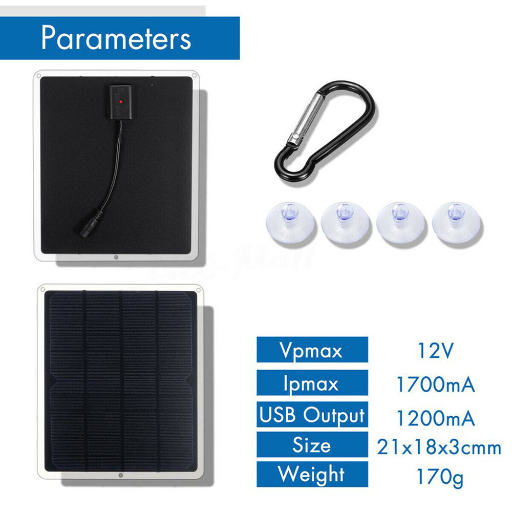 5W 12V Solar Trickle Portable Solar Powered Charger Outdoor Camping Hiking USB Portable Car Fan Recharging Removable Solar Panel