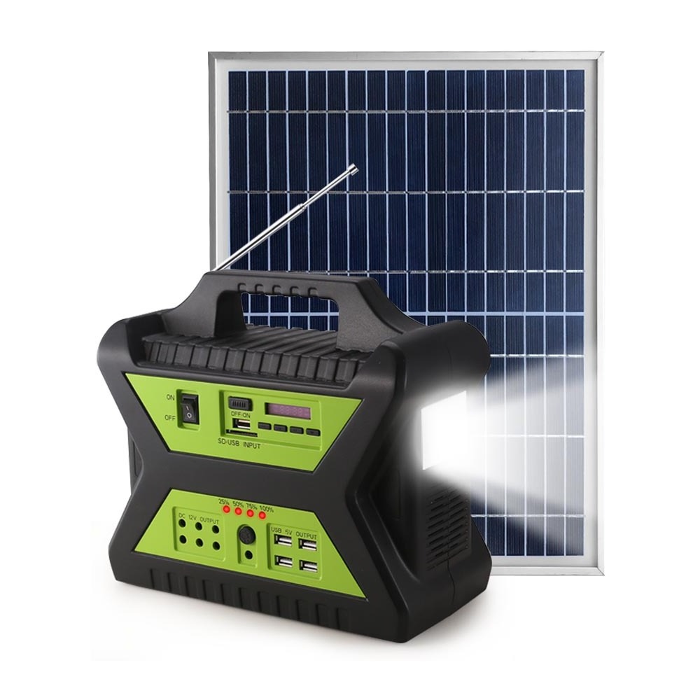 Hot Selling 30W Solar Panel Charger Outdoor Home USB Charging Port 12V DC Stereo Speaker Mini LED Solar Energy Powered Light kit