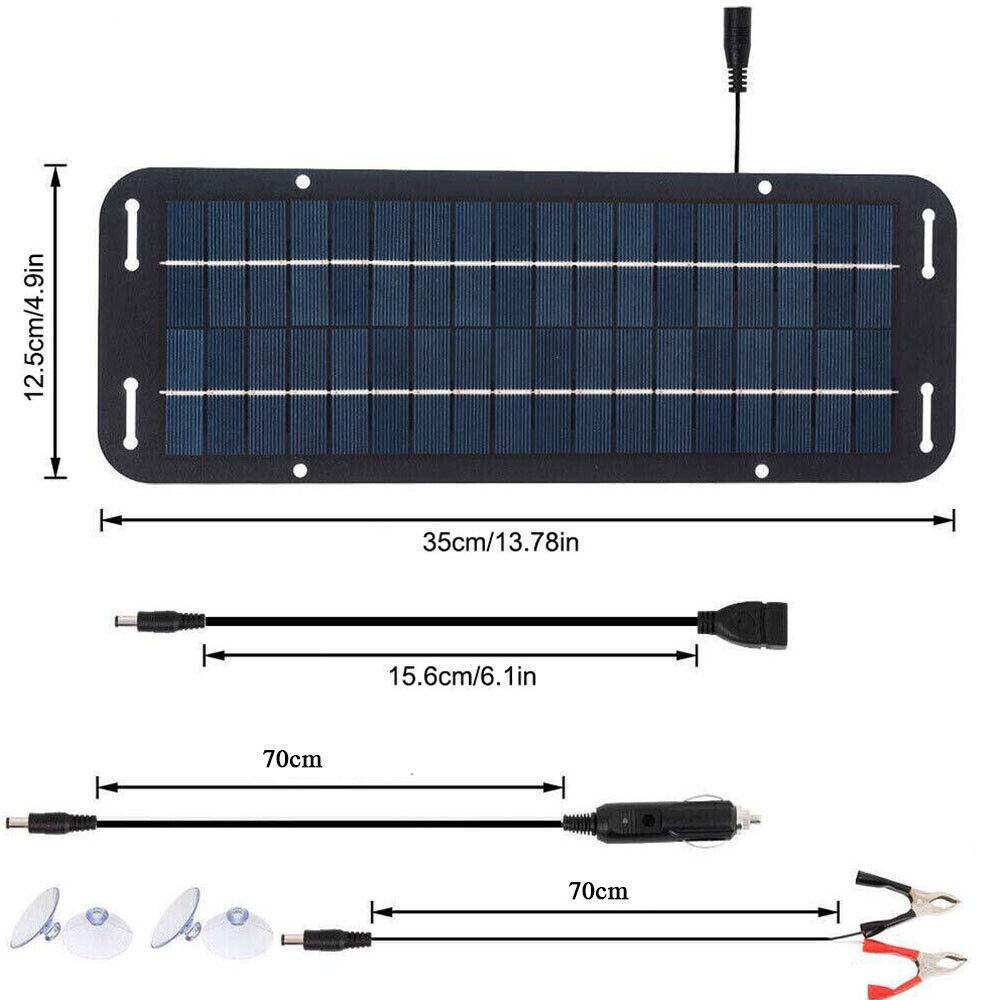 6W Solar Trickle Portable Solar Powered Charger Kit Maintainer Boat Car RV Tractor Snowmobiles Mono Solar Panel Battery Charger