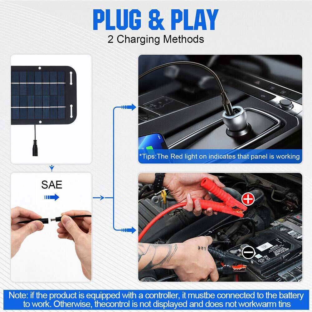 6W Solar Trickle Portable Solar Powered Charger Kit Maintainer Boat Car RV Tractor Snowmobiles Mono Solar Panel Battery Charger