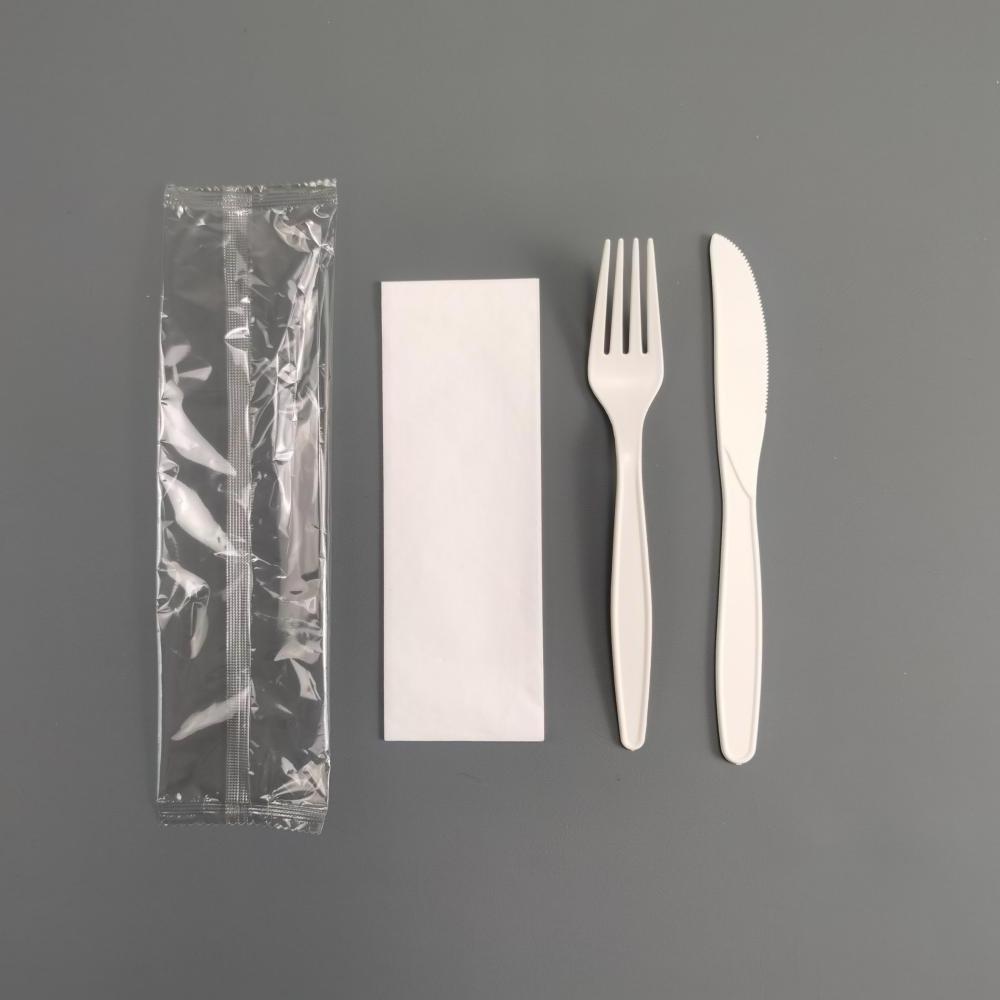 custom cutlery set cornstarch knife forks spoons and napkin biodegradable disposable soup spoon cake knife fruit fork