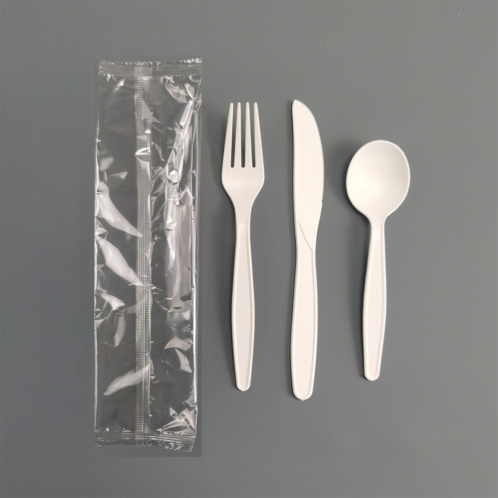 custom cutlery set cornstarch knife forks spoons and napkin biodegradable disposable soup spoon cake knife fruit fork