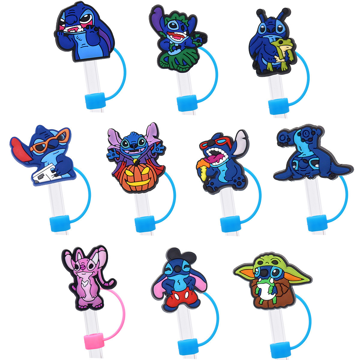 Cute Stanely Cup 10mm Cartoon Stitch Reusable straws toppers cover straw topper cover