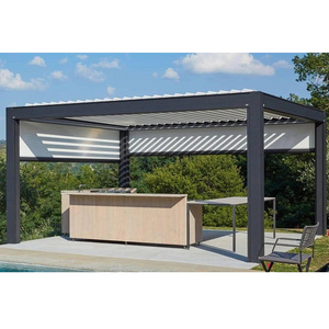 Patio Waterproof Louvre Roof Hotel Wall Mounted Motorized Aluminum Gazebo