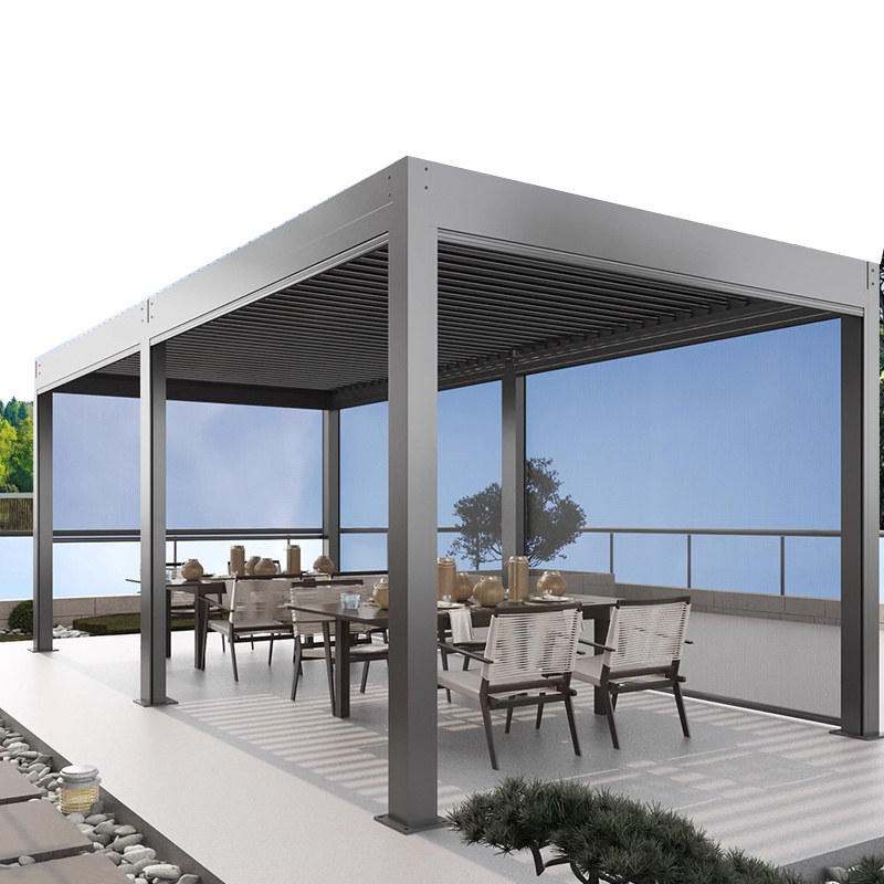 Modern Garden Gazebo Aluminum Electric Opening And Closing Patio Pergola Lourve Roof