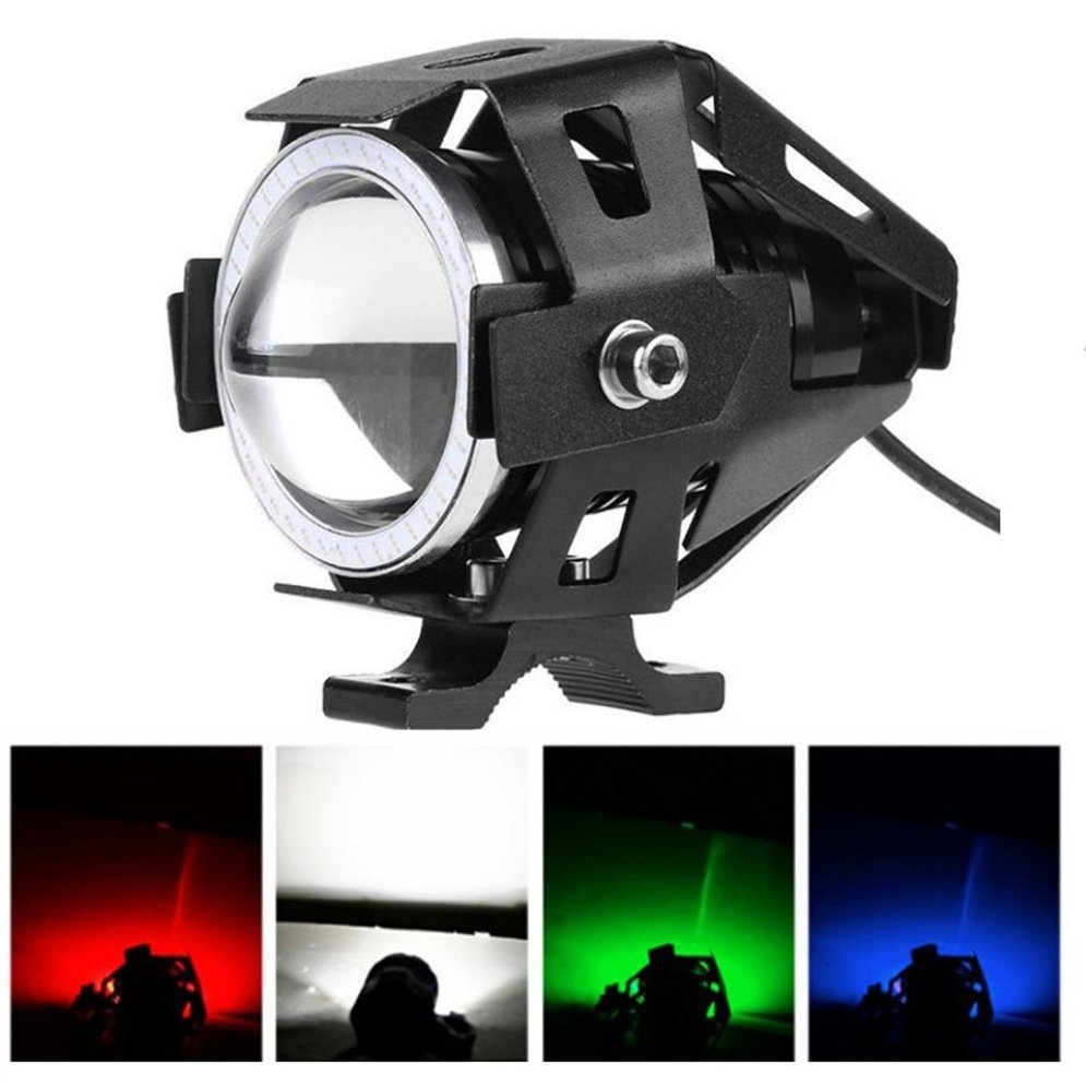 U7 LED Motorcycle Headlight With Angel Eye Motor Auxiliary Light 125W Super Bright Spot light Fog Light Bicycle Lamp Accessories