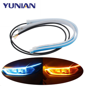 2 pcs DRL LED Strip Turn Signal Light Yellow Bright Flexible Turn signal Lamp Daytime Running Light for Car Headlight 12V