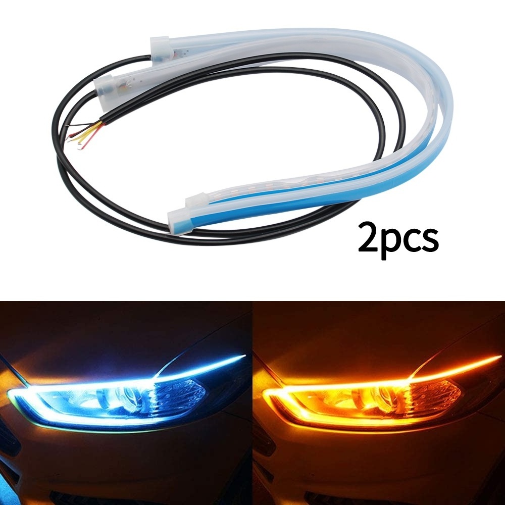 2 pcs DRL LED Strip Turn Signal Light Yellow Bright Flexible Turn signal Lamp Daytime Running Light for Car Headlight 12V