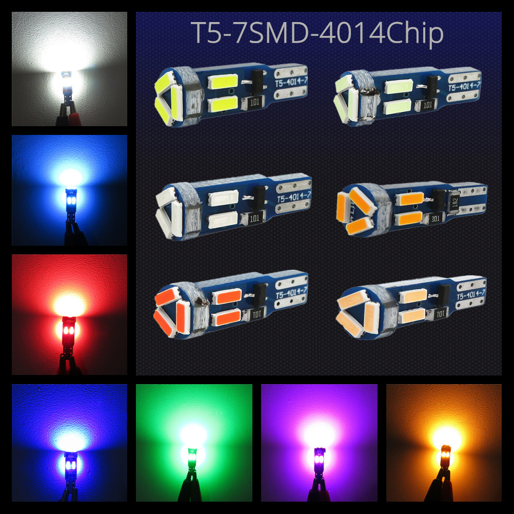 T5 Led Bulb W3W W1.2W 4014 7 SMD Car Wedge LED Dashboard Bulb Auto LED Lamp Warming Indicator Wedge Instrument Light Bulb