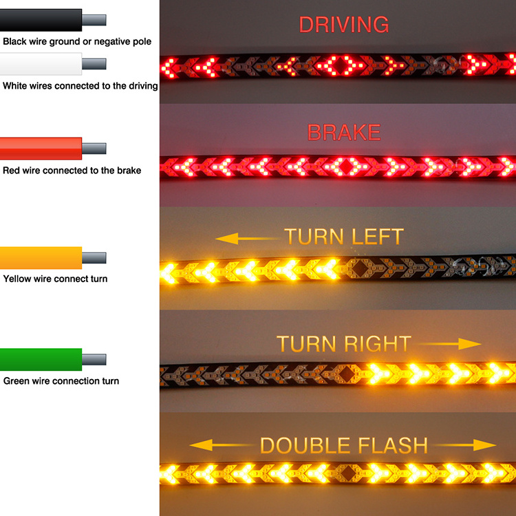 12V 48/60inch Car Brake Turn Light Warning Signal Lamp Flexible Flowing LED Strip Bar Flash For Jeep Pickup SUV Truck Tailgate