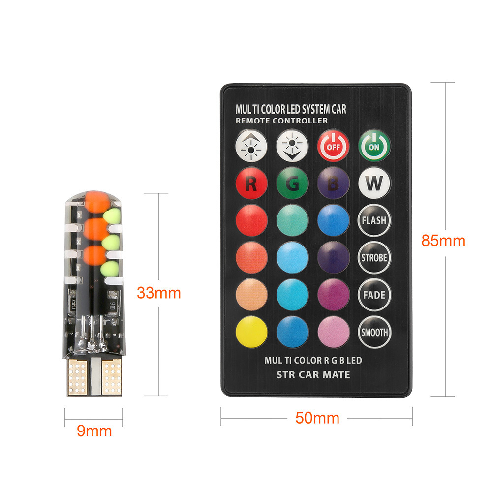 T10 COB RGB W5W LED Bulb 12SMD Canbus 194 168 Car With Remote Controller Flash Strobe lamp Reading Wedge Light Clearance lights