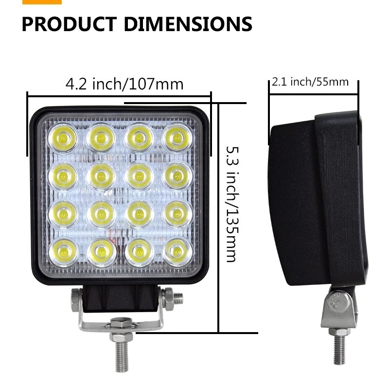 4Inch 48W 12V 24V LED Work Light Spot Flood Square Waterproof LED Work Lamp for Offroad 4WD Trailer Motorcycle Car Truck SUV