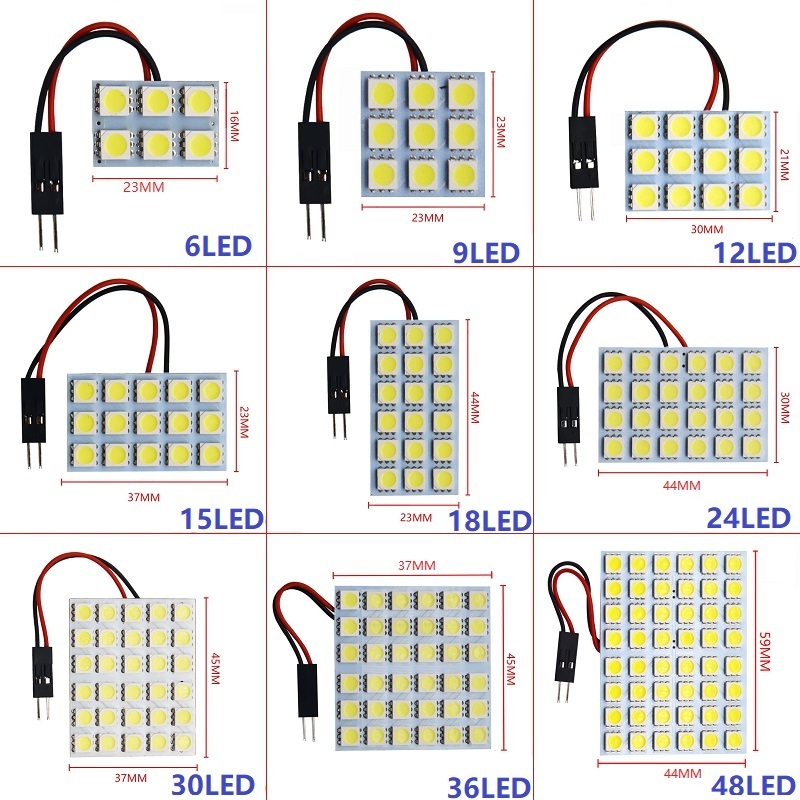 6 9 12 15 24 SMD 5050 LED Auto Panel Light Reading Dome Bulb Car Interior Roof Map Lamp T10 W5W C5W C10W Festoon 3 Adapter Base