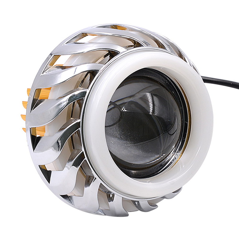 12V-58V Dual Halo Angel Devil Eye Motorcycle Headlight Motor Projector Lamp Hi/Lo Beam LED Fog Spot Light Motorcycle Accessories