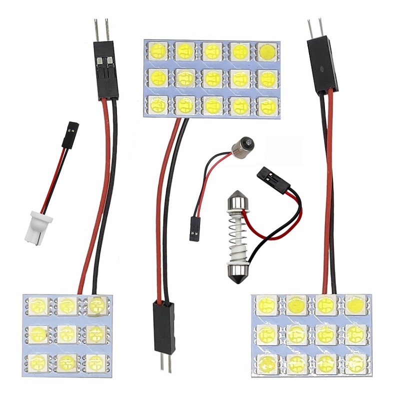 6 9 12 15 24 SMD 5050 LED Auto Panel Light Reading Dome Bulb Car Interior Roof Map Lamp T10 W5W C5W C10W Festoon 3 Adapter Base