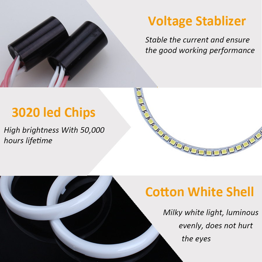 60 70 80 90 100 120MM COB Angel Eyes 12V With Cover Halo Rings Cotton Lights For LED Car Motorcycle Headlights Fog Lamps