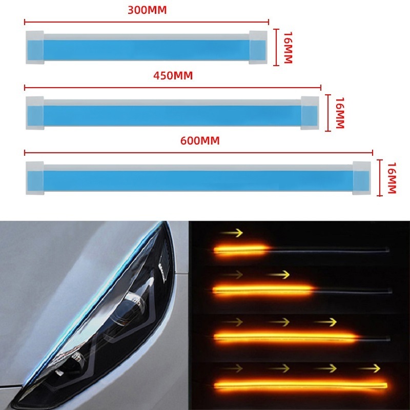 12V LED DRL Car Daytime Running Light Flexible Waterproof Strip lamps Auto Headlights White Turn Signal Yellow Brake Flow Lights