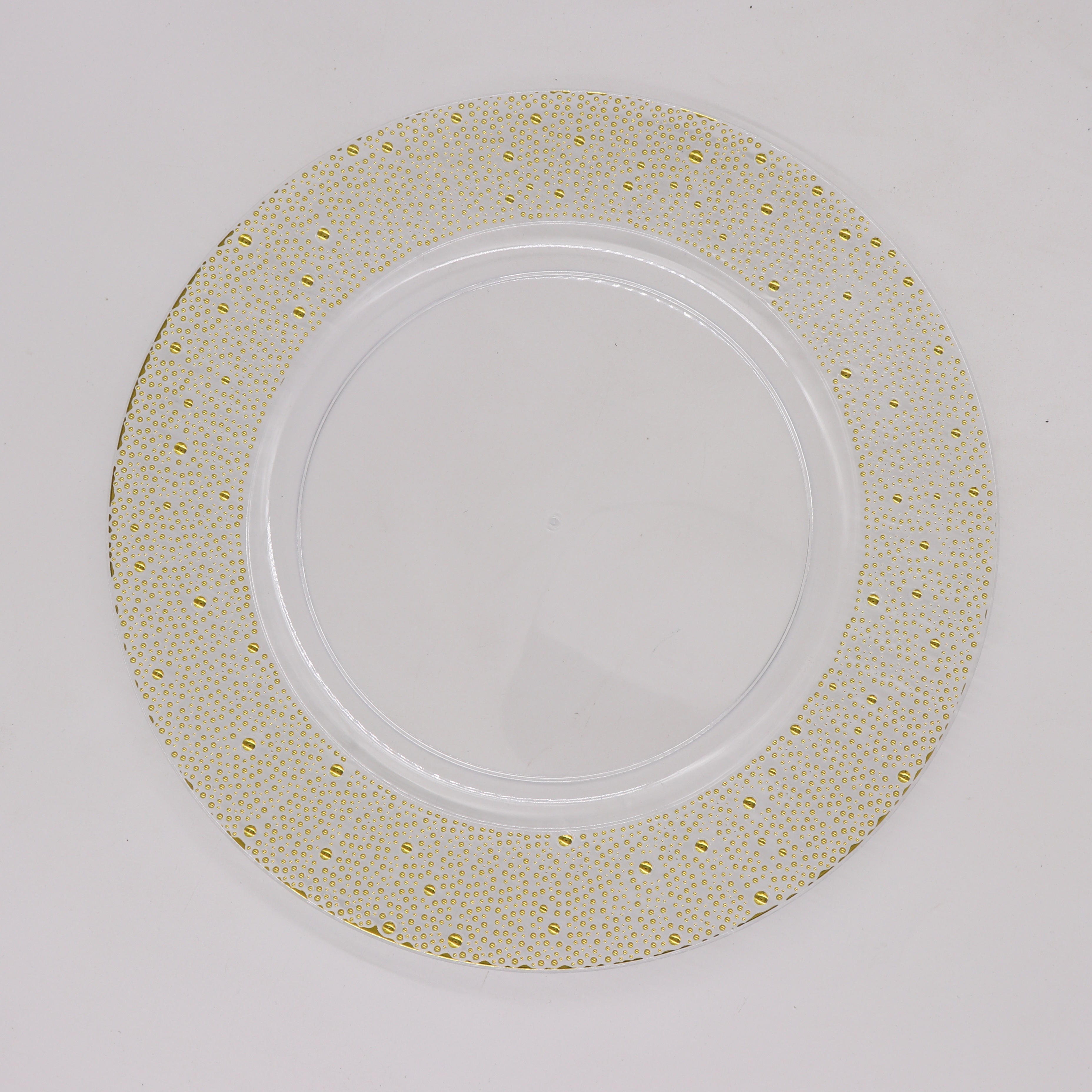 Gold Clear Irregular Gold Pearl Edge Transparent Round Dining Plate Reusable Plastic Charger Plate