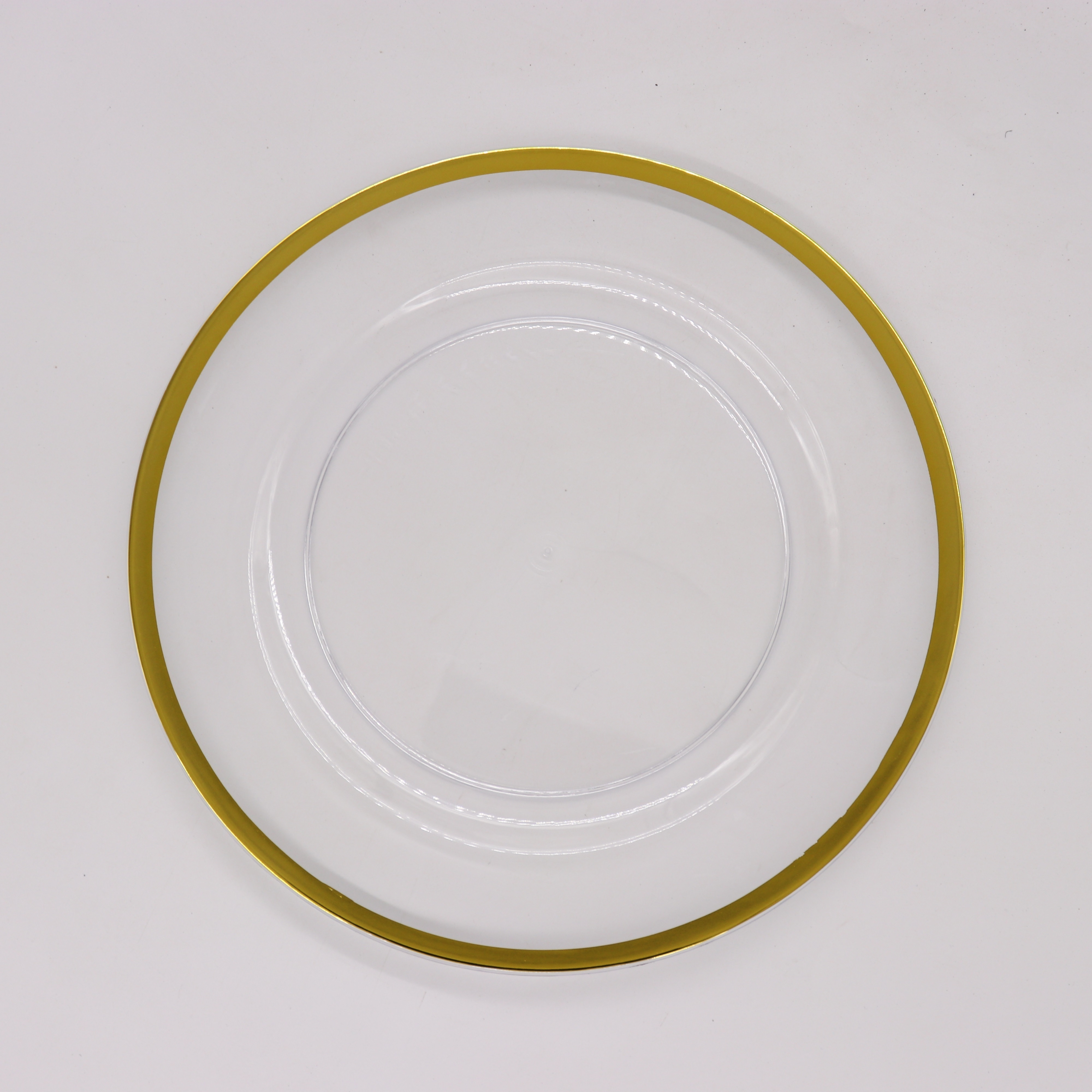 Gold Clear Irregular Gold Pearl Edge Transparent Round Dining Plate Reusable Plastic Charger Plate