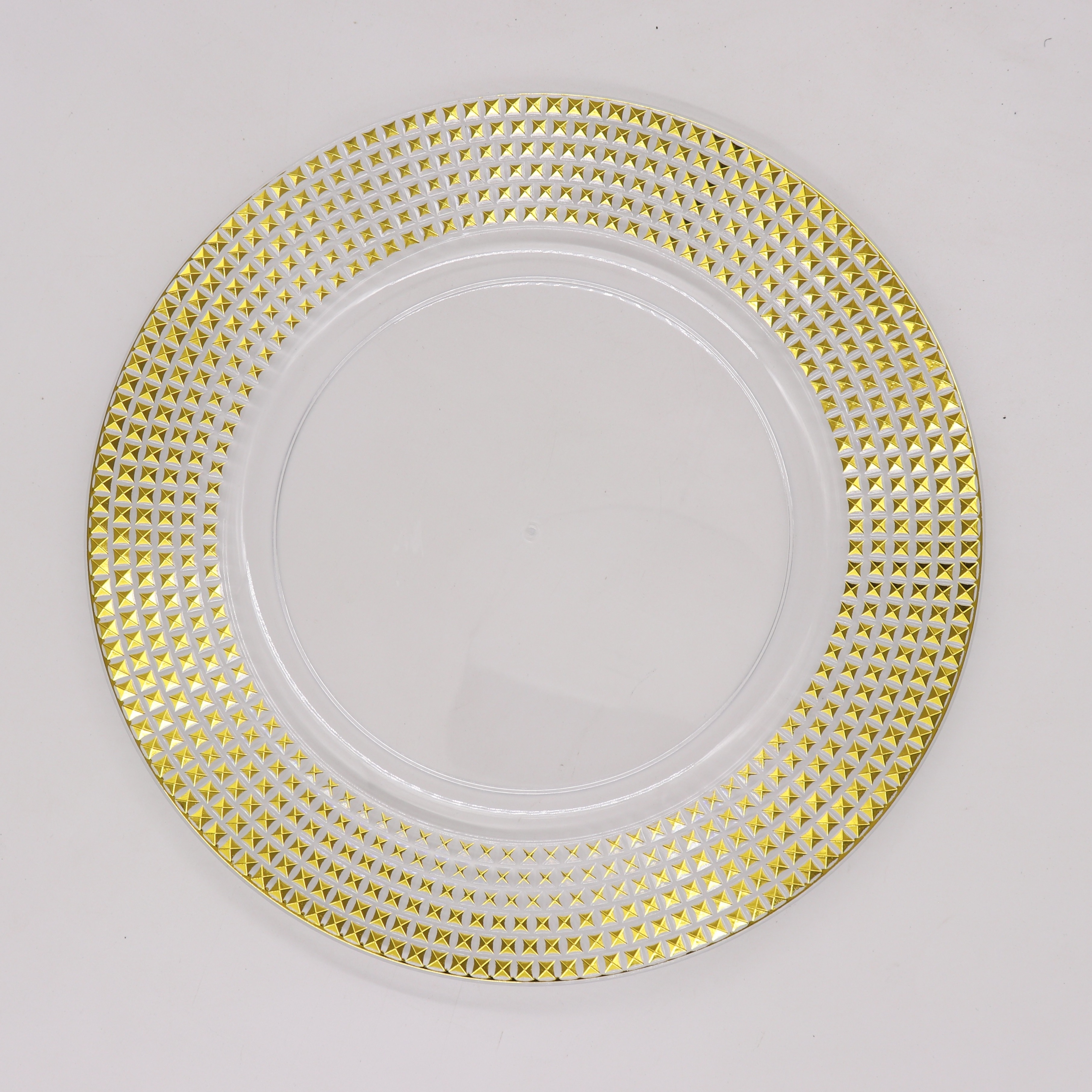 Gold Clear Irregular Gold Pearl Edge Transparent Round Dining Plate Reusable Plastic Charger Plate