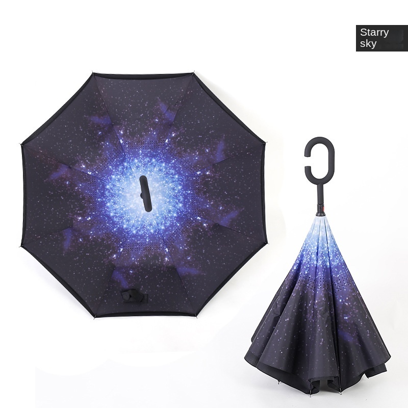 New Arrival Flower Pattern Windproof Rainproof Reverse Reversible C-handle Inverted Umbrella