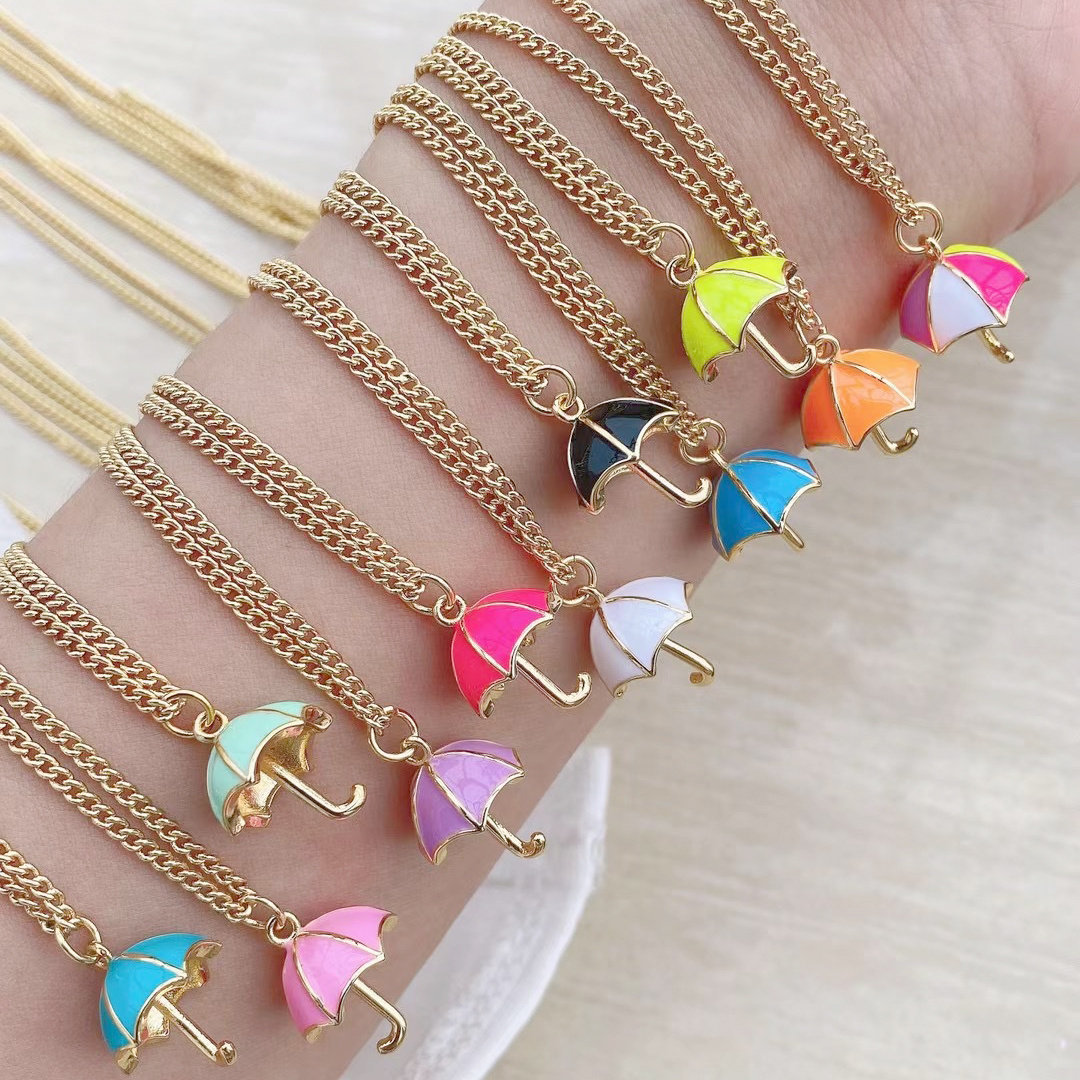 2021 Jewelry Making DIY Tiny Colorful Umbrella Drop Oil Necklace