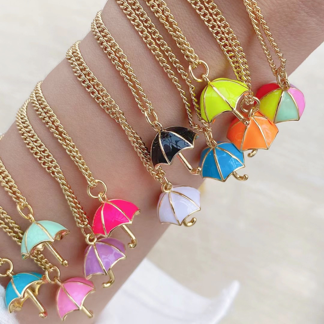 2021 Jewelry Making DIY Tiny Colorful Umbrella Drop Oil Necklace