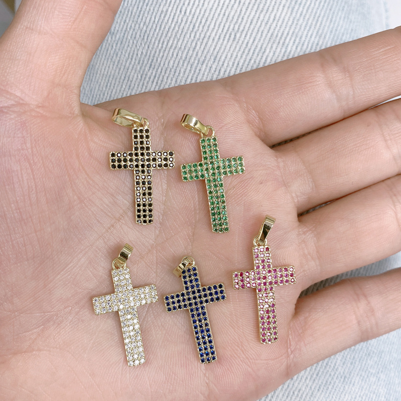 Custom Jewelry Making Trendy Design Color Zircon Cross Pendants For Necklace Bracelets Handmade