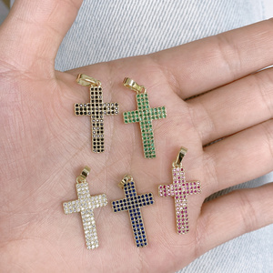 Custom Jewelry Making Trendy Design Color Zircon Cross Pendants For Necklace Bracelets Handmade