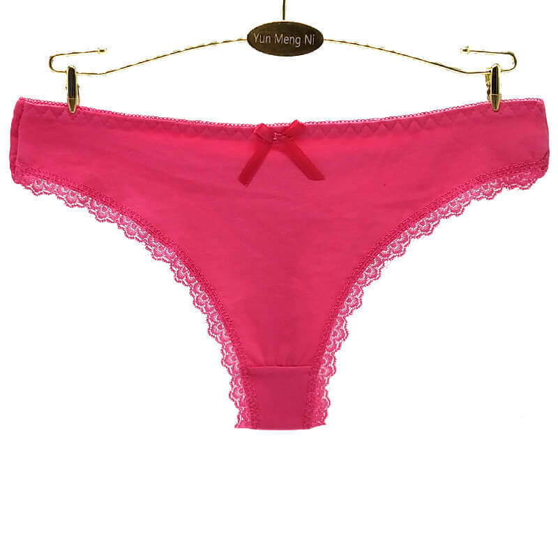 Hot Sexy Ladies Cotton Solid Thongs Sweet Young Very Hot Girls Thongs with Lace and Bow