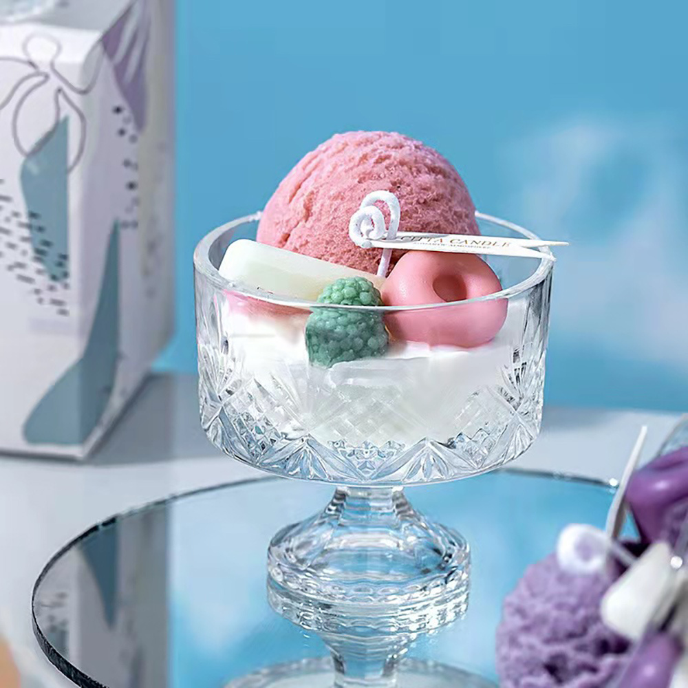 2023 New Design  Ice Cream Mousse Cup Bowl Aromatherapy Scented Candle Wholesale Dessert Novelty candle for wedding party cute