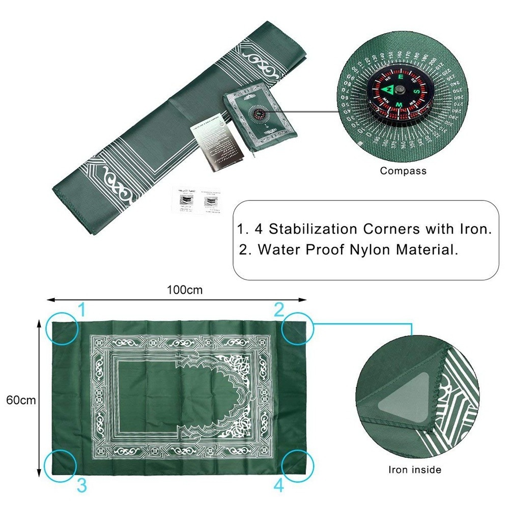 60*100cm Outdoor Portable Muslim Travel Prayer Mat Compass Pocket with Pouch Carry dust Bag Polyester