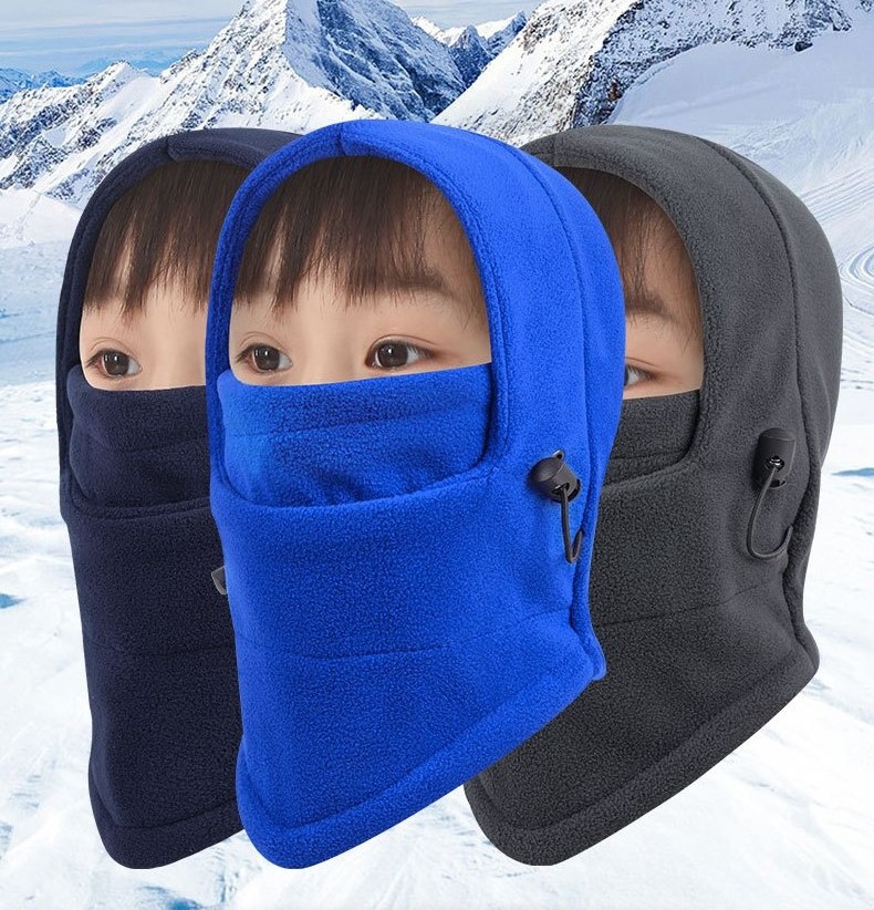 Kids Fleece Hood Snow Gear Winter Polar Hat Ski Face Mask Cover Warm Fleece Balaclava for Extreme Cold Weather