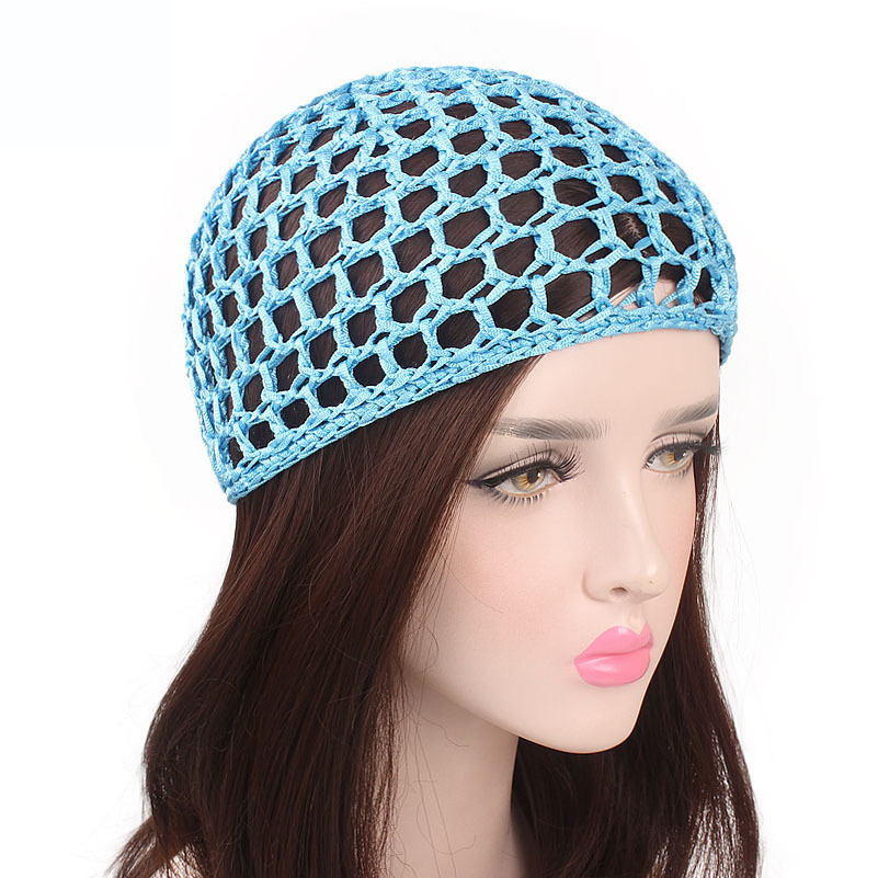 Wholesale Women's Soft breathable hair net hat handmade crocheted nightcap net mesh pocket solid mesh hat