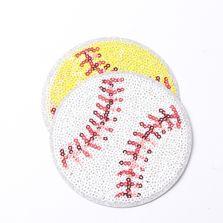 Wholesale embroidered white sequin baseball patch iron on chest big size silver glitter baseball bat set patches for clothing